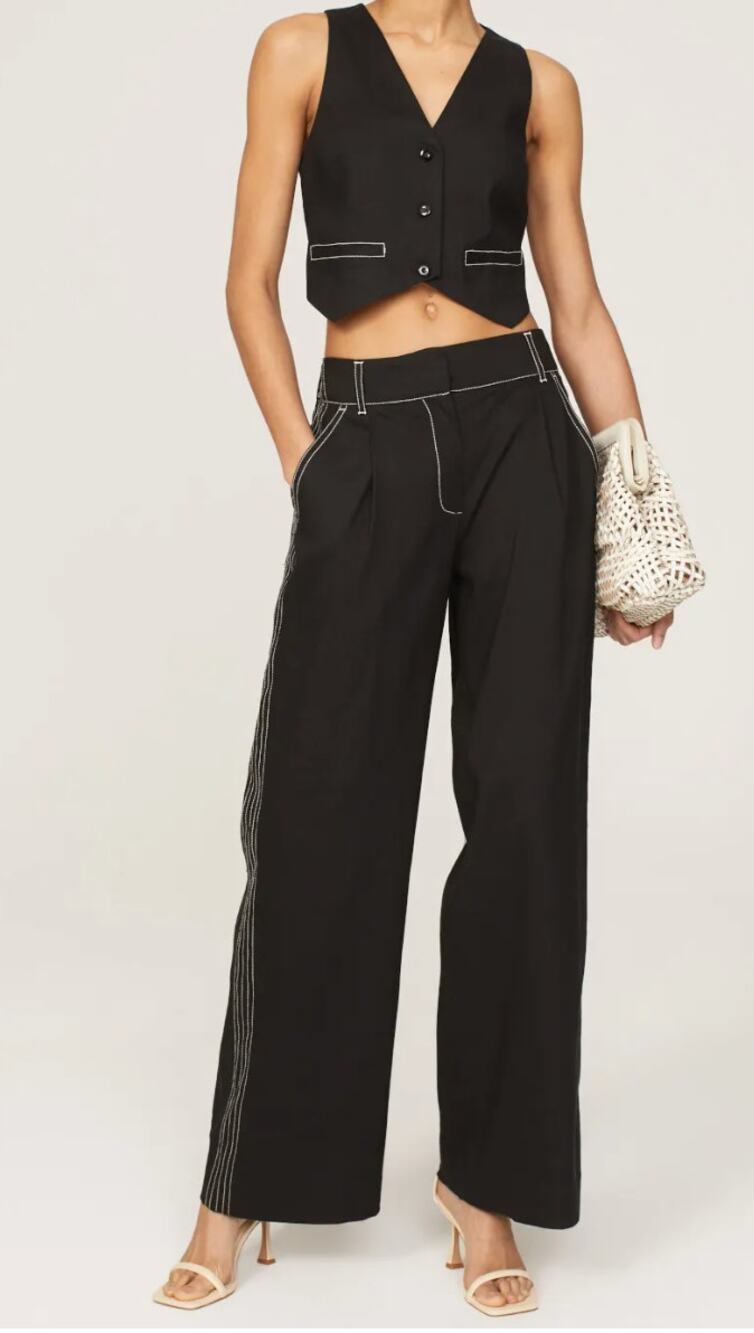 Jonathan Simkhai Tavar Pants Trouser Linen Blend Black White Size XS